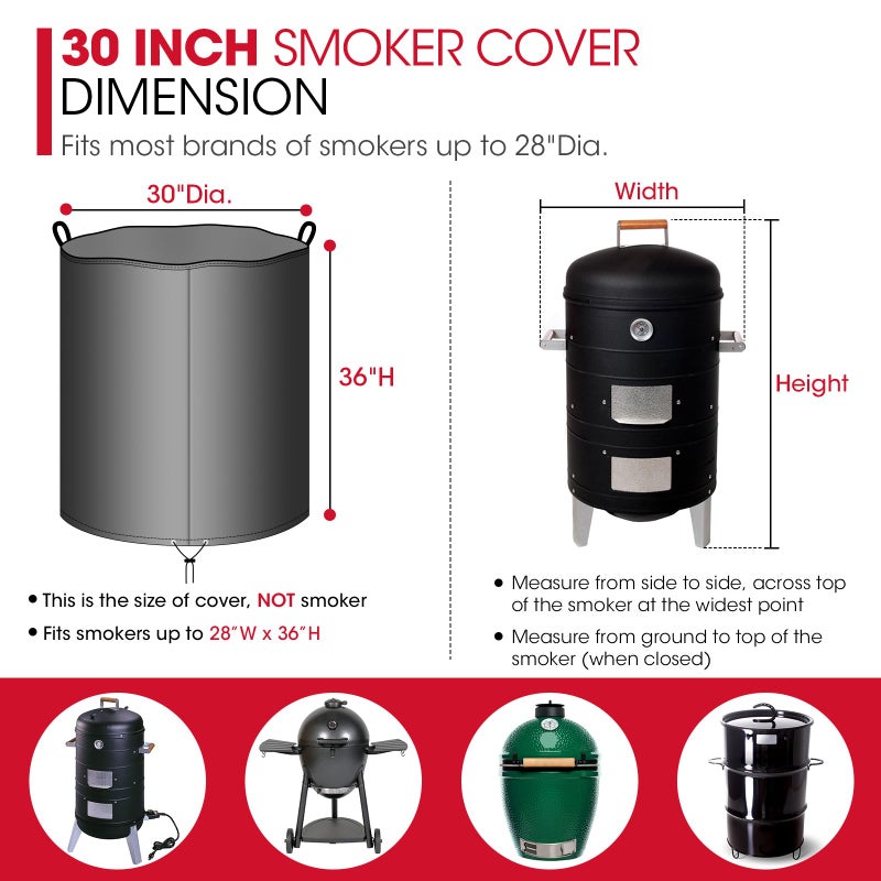 Unicook Round Smoker Cover 30 Inch, Heavy Duty Waterproof Charcoal Kettle BBQ Grill Cover, Fade Resistant Barrel Protector, Fits Weber Char-Griller Akorn Kamado and More, 30" Dia x 36" H - Image 2